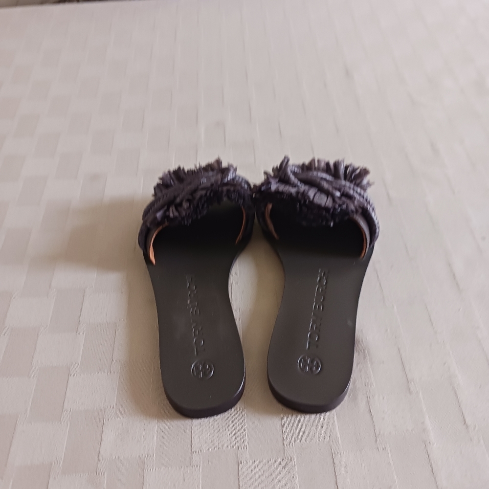 Tory Burch Raffia Fringe Rope Flat Slide Sandals - Picture 8 of 13